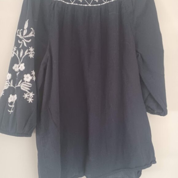 Talbots Women’s Large Embroidered Peasant Blouse Navy Blue Boho Top 3/4 Sleeve - Picture 8 of 8
